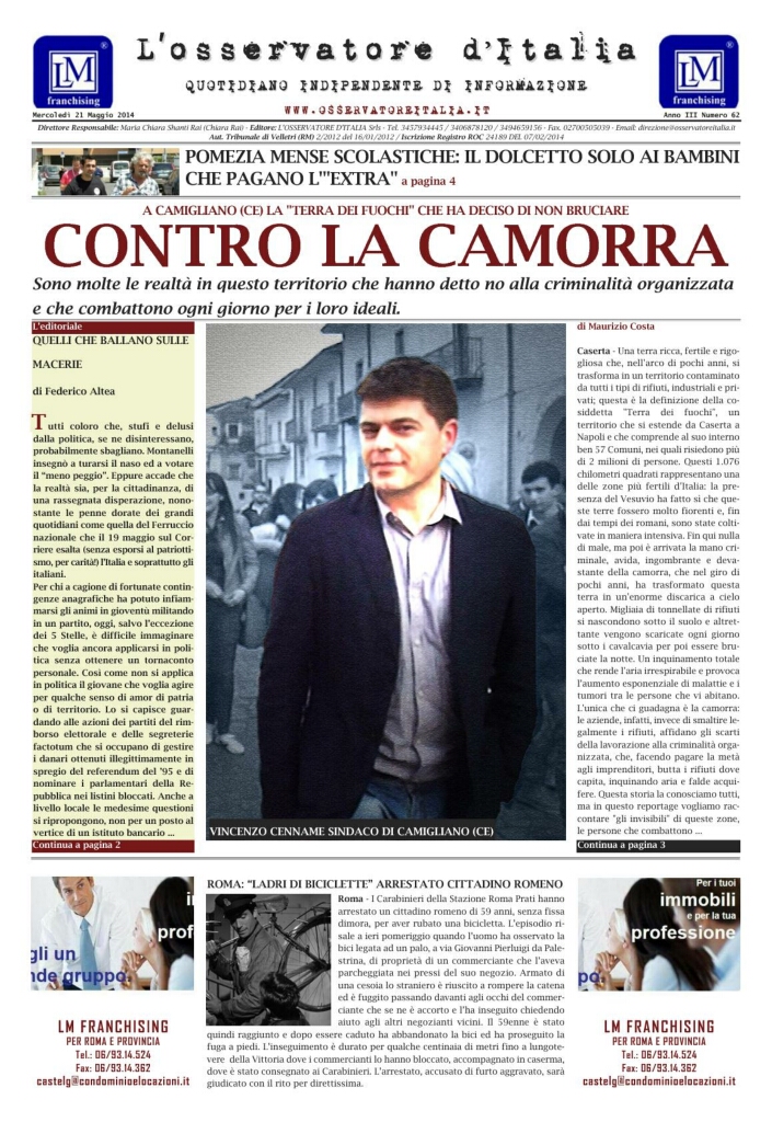 L'osservatore d'Italia edizione del 21 Maggio 2014